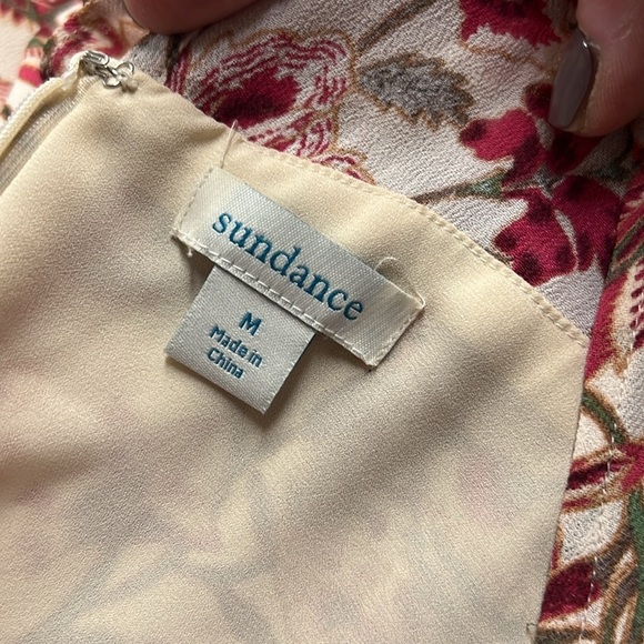 Sundance Pink Red Floral Ruffle Accent Sleeveless Midi Length Dress M - Picture 11 of 12